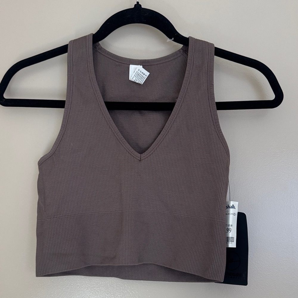 90 Degree By Reflex V-Neck Ribbed Crop Top - Brown